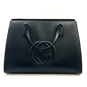 GUCCI Interlocking GG Soho Black Leather Shoulder Bag